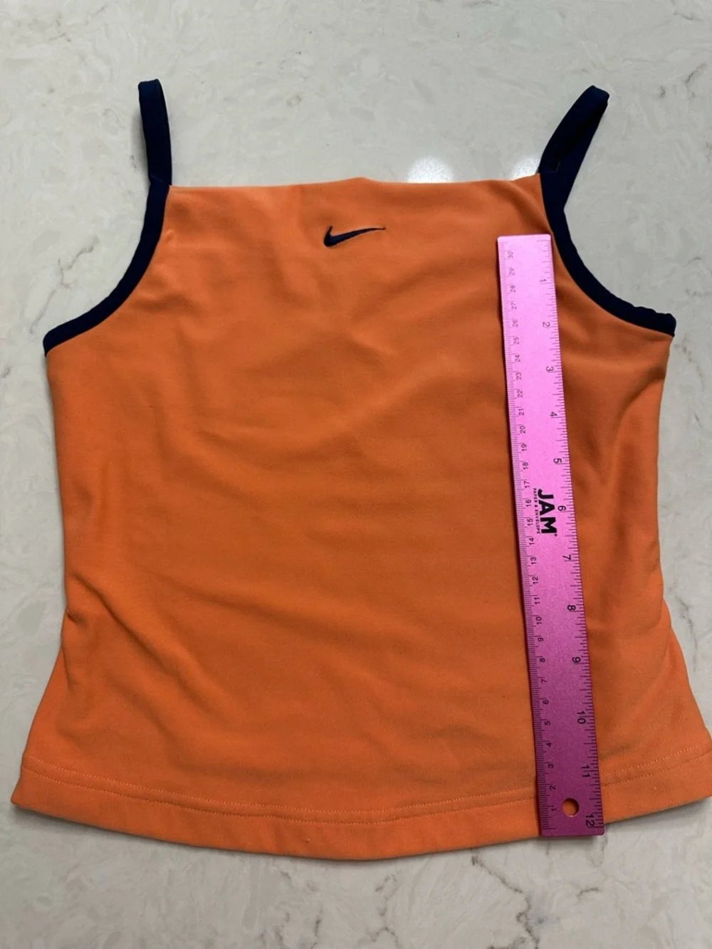 Nike Women's Orange Tank Top with NavyTrim, 4/6, Mesh back - Picture 2 of 6